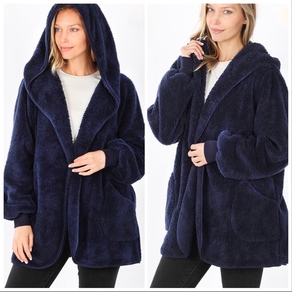 NEW‼️NAVY teddy bear Sherpa fleece - hoodie - Picture 1 of 6